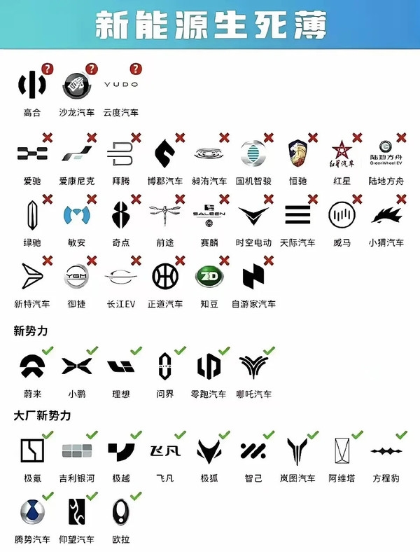 网友自制国内新能源汽车“生死簿” 已有24家品牌倒闭