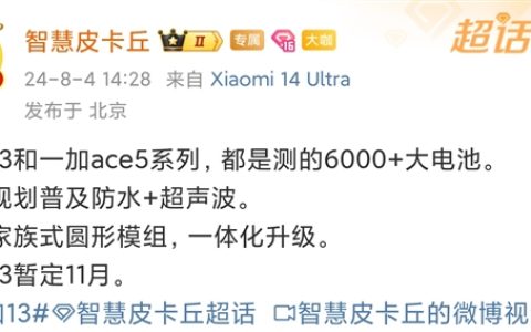 普及超声波指纹！一加13最新爆料：标配超6000mAh大电池